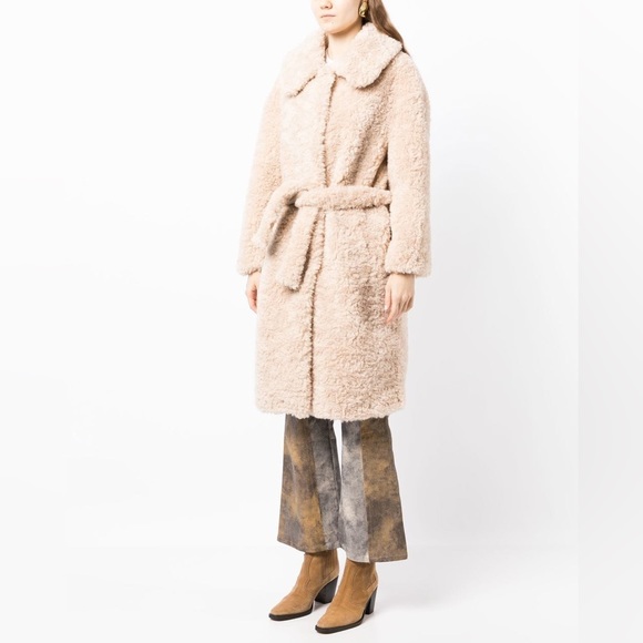 JAKKE Katrina Free People Faux Fur Coat Biscuit Size 10 Mob Wife Aesthetic Belt - Picture 7 of 14